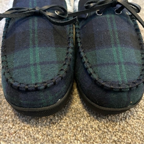 Club Room Mens Plaid Slippers Small 6.5-7 Black Green Blue Comfort Shoes - Picture 6 of 7